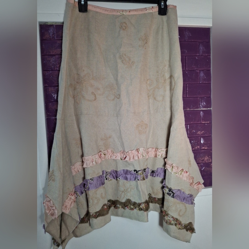 J Jill Nwts 100% Linen Embroidered Floral Details Size 10
